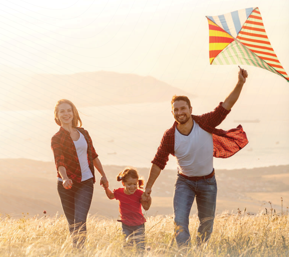 Family flying a kite