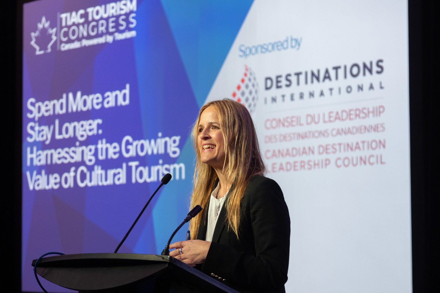 woman speaking at Canadian Tourism Awards