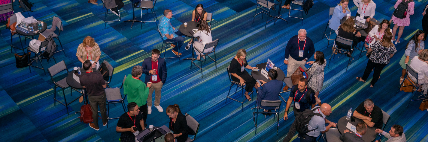 aerial view of partner networking tables at annual convention
