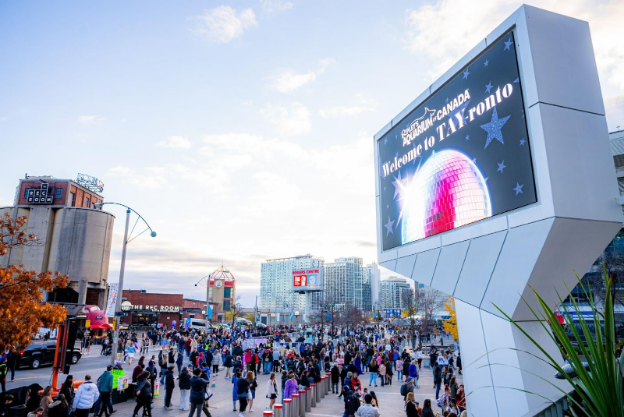 sign outside stadium that reads &quot;Welcome to TAY-ronto&quot;