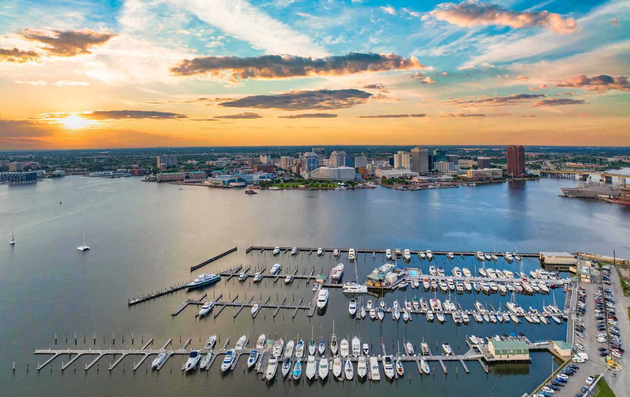 boats in the harbor in Norfolk, Virginia