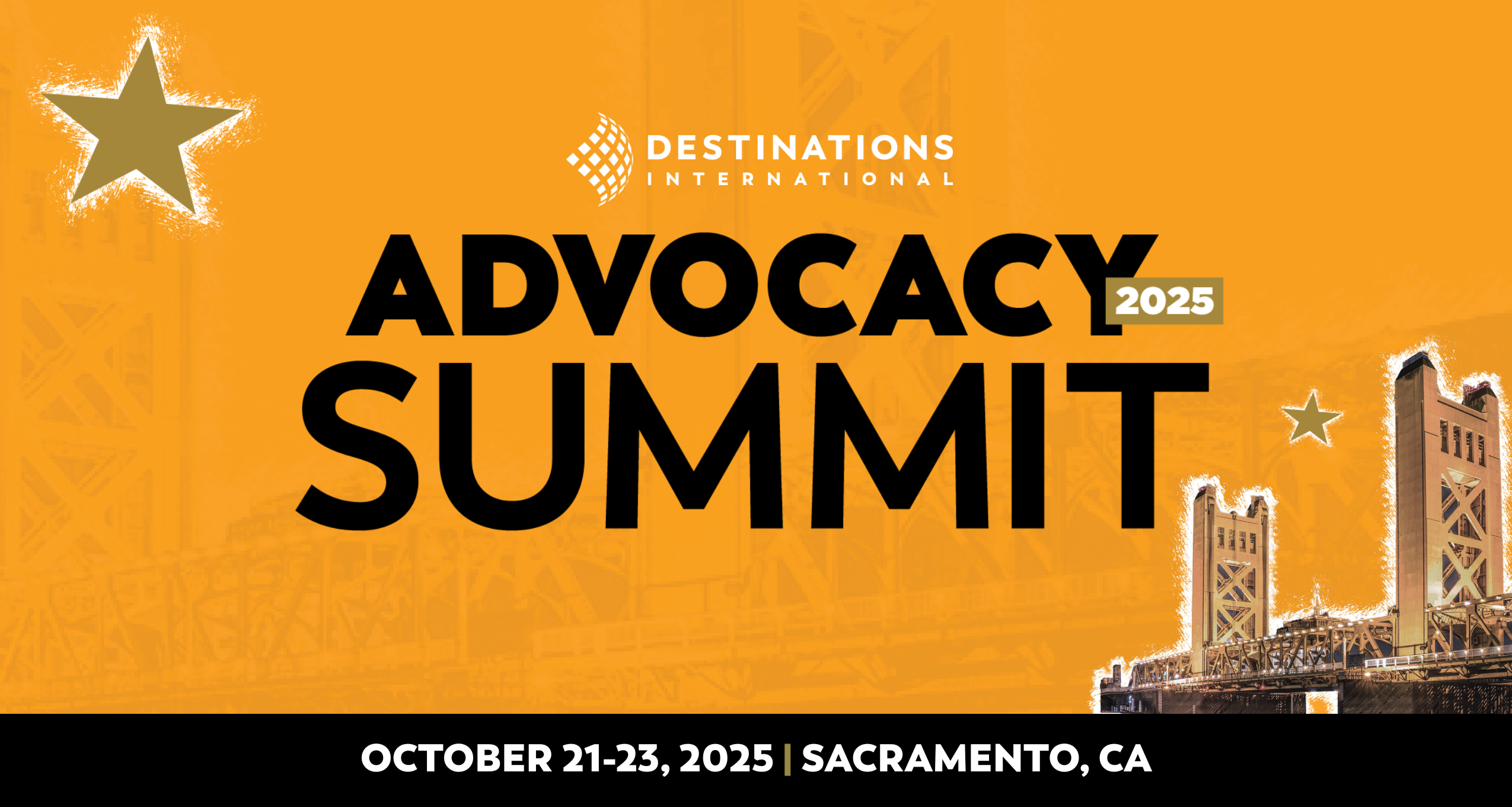 bright orange graphic that says Advocacy Summit October 21-23, 2025 in Sacramento, CA