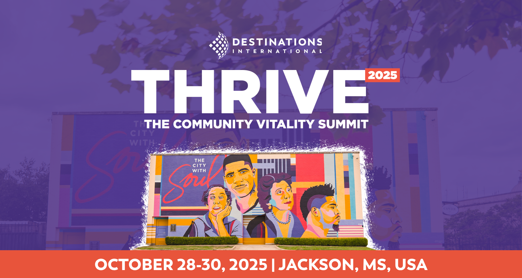 graphic that says Thrive: The Community Vitality Summit with a photo of Jackson's mural