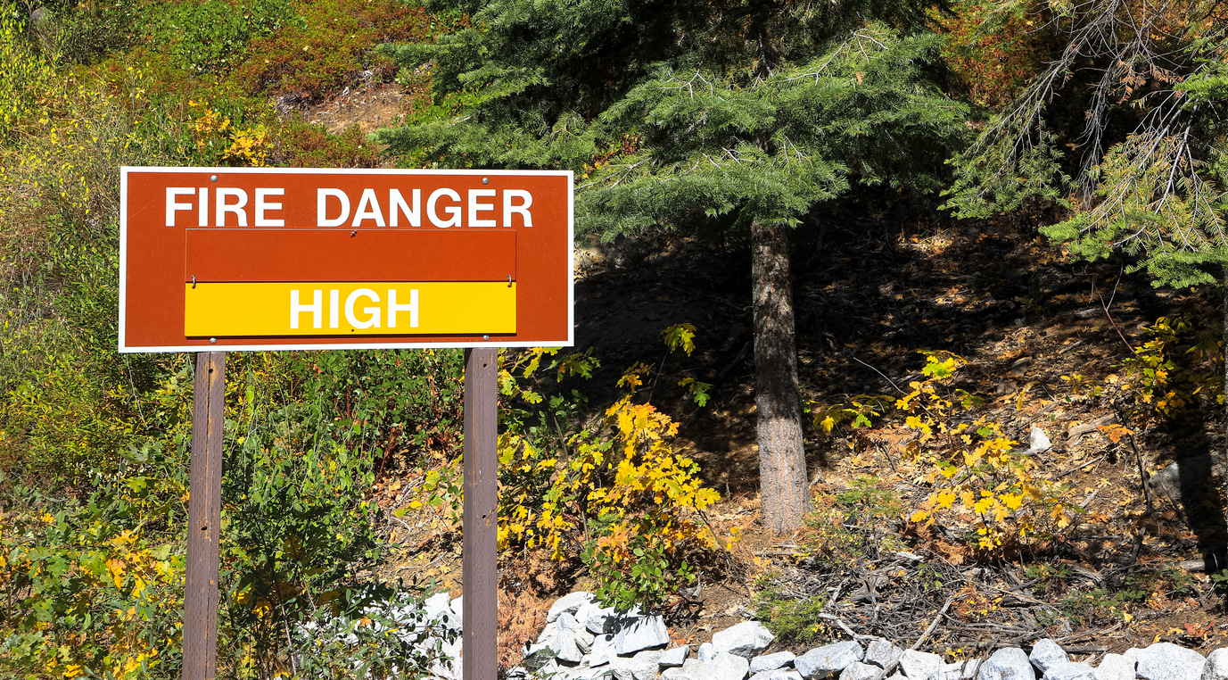 A sign in the Yosemite national park warns residents of the high wildfire danger in summer