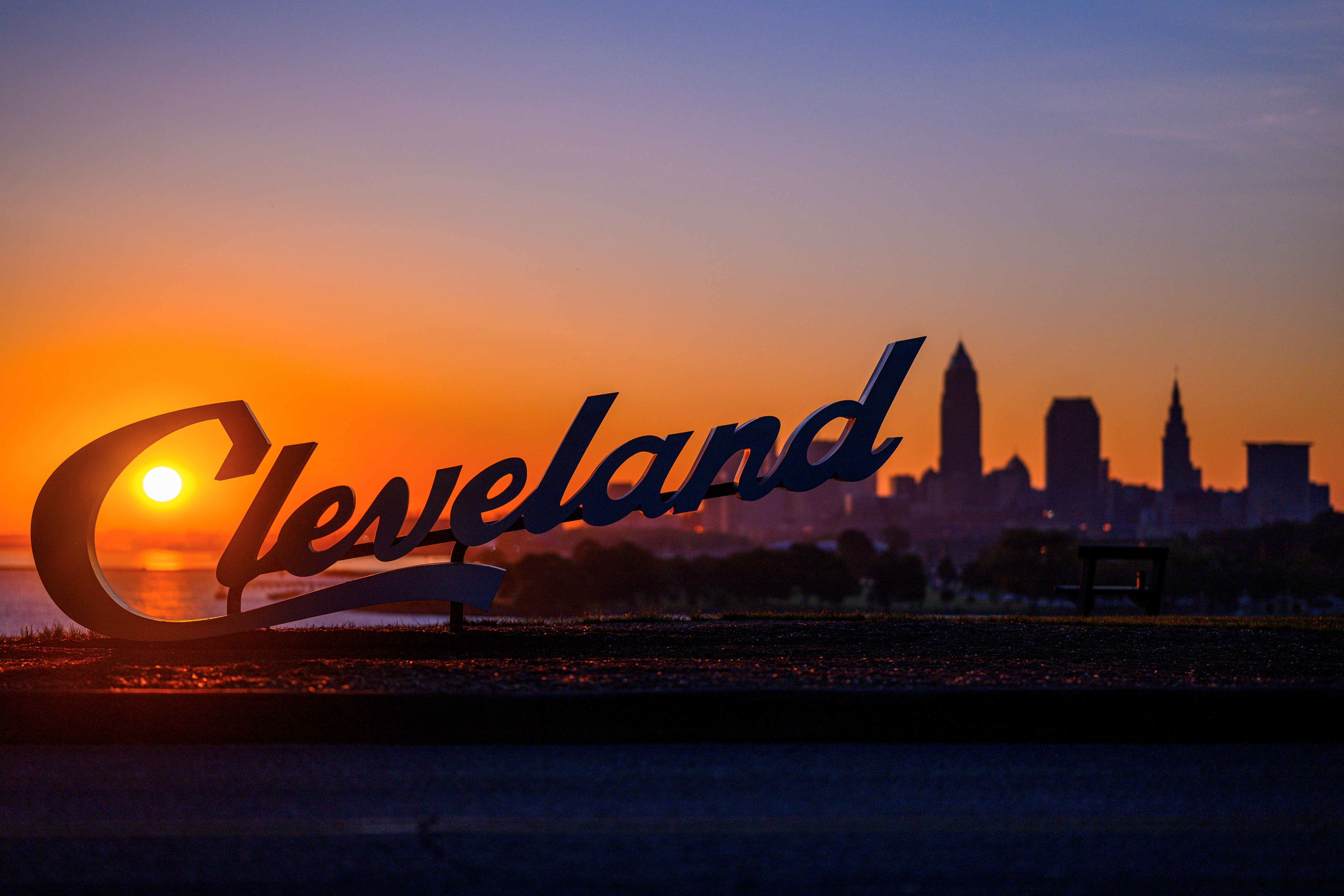 Cleveland sign at sunset