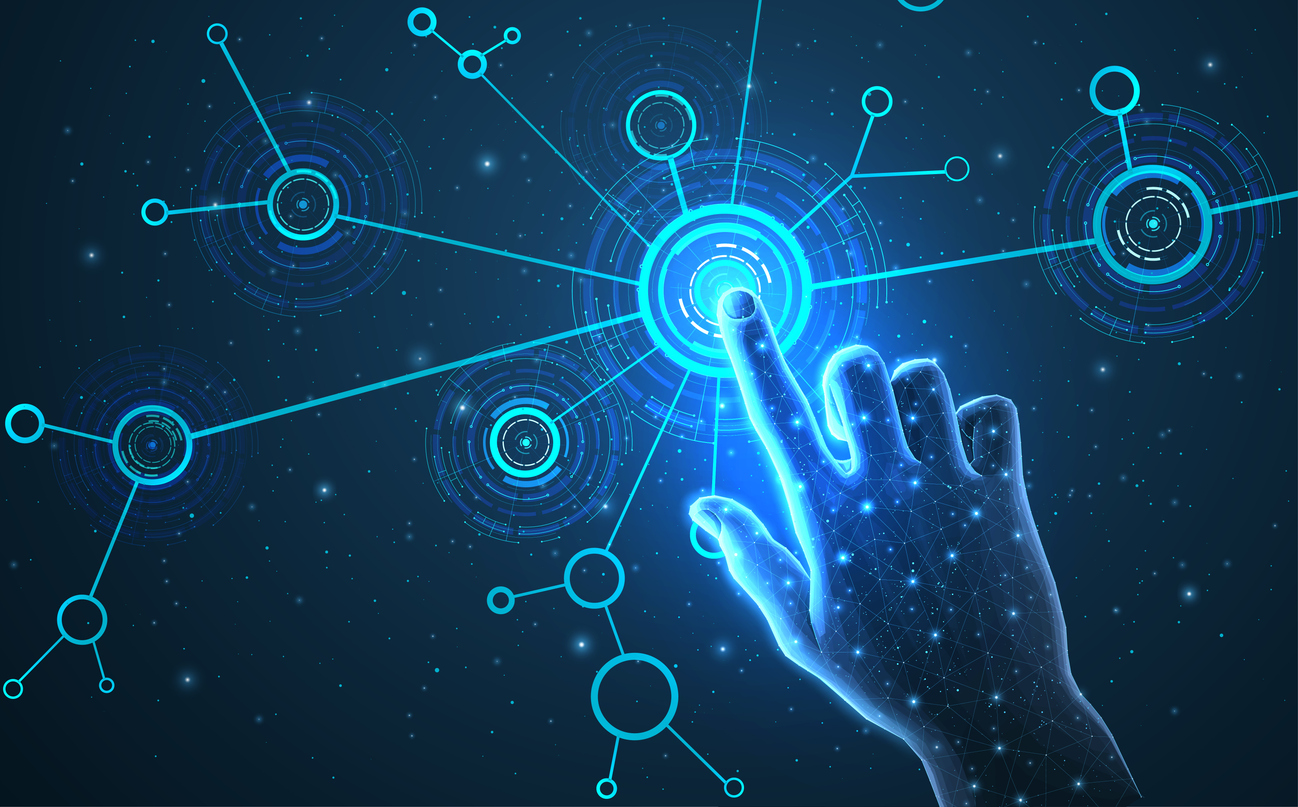 hand on blue background