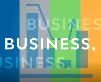 brightly colored graphic that says "business"