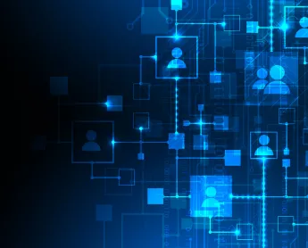 dark background with light blue icons of people