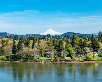 Portland, Oregon River View With Mt. Hood in the background