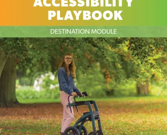 Accessibility playbook cover featuring a woman with a mobility device