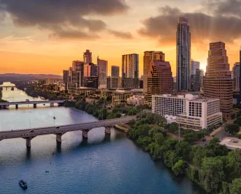 Downtown Austin Texas with capital and riverfront