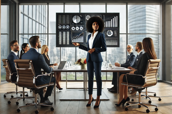 Woman Presenting Metrics to Board