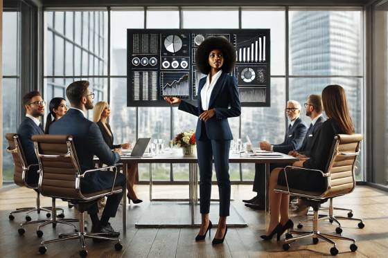 Woman Presenting Metrics to Board