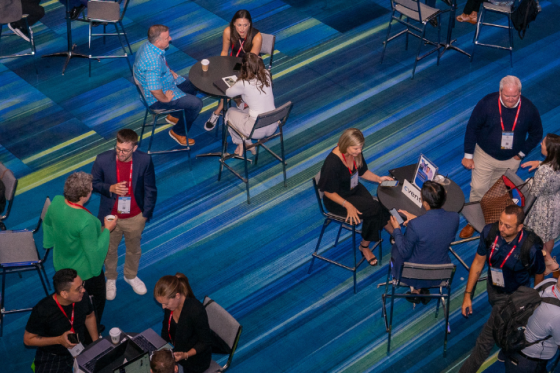 aerial view of partner networking tables at annual convention