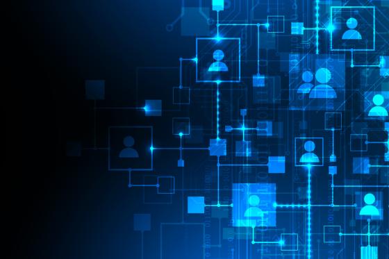 dark background with light blue icons of people