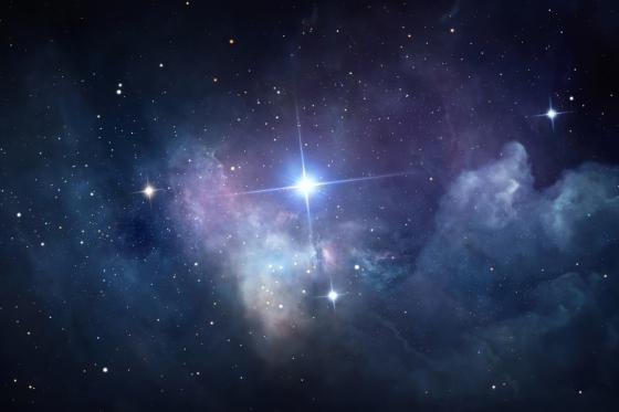 Abstract illustration of the bright cross-shaped star shining in the night sky