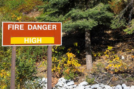 A sign in the Yosemite national park warns residents of the high wildfire danger in summer