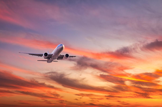 plane at sunset