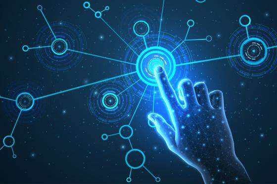 hand on blue background