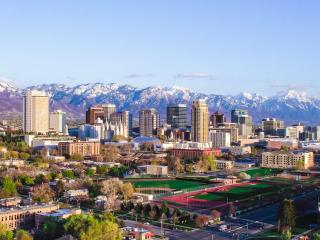 Salt Lake City skyline drone shot