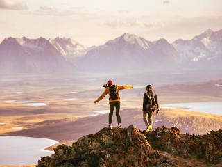 couple hiking in the mountains