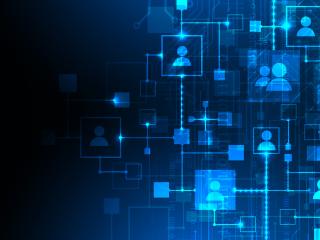 dark background with light blue icons of people