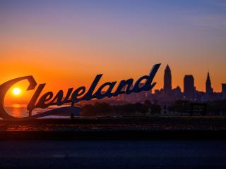 Cleveland sign at sunset