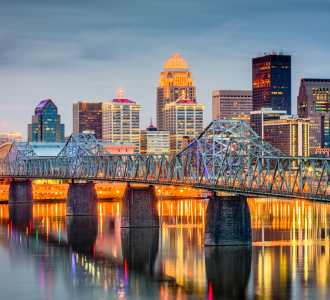 Louisville bridge and river