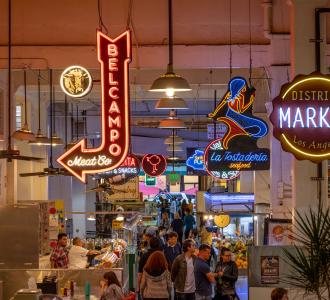 neon signs in Grand Central Market