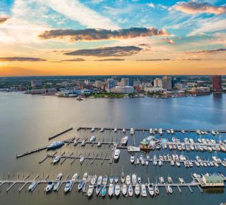 boats in the harbor in Norfolk, Virginia