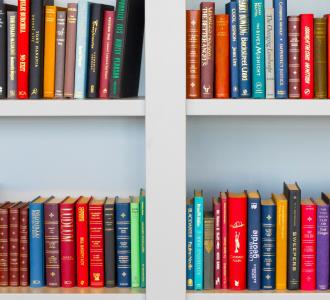 shelves full of brightly colored books