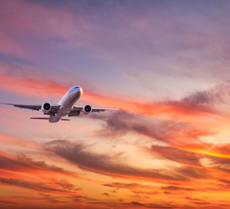 plane at sunset
