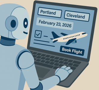 AI robot booking a flight