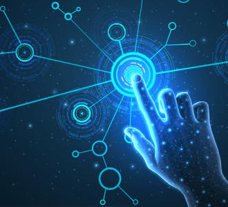 hand on blue background