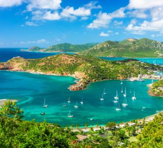 Antigua overlooking English Harbour viewed on a beautiful day.